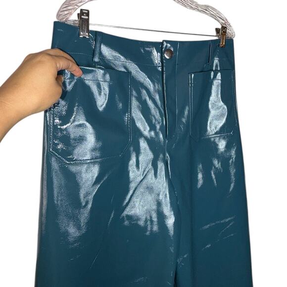 NWOT Maeve Anthropologie The Colette Blue Faux Leather Pants Size 32 Boho Rare - Picture 7 of 12